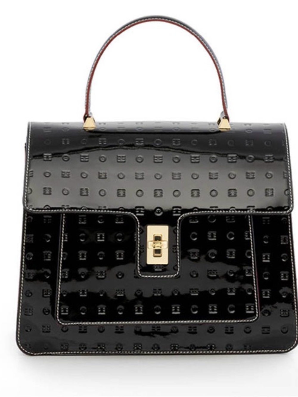 Arcadia Black Patent Satchel with Gold Hardware